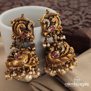 Peacock Pearly Kundan Jhumka (Ge7852)