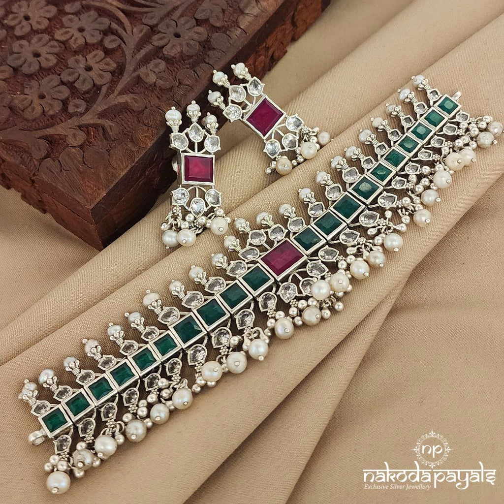 Gorgeous Square Stone Choker With Earrings (N9702)