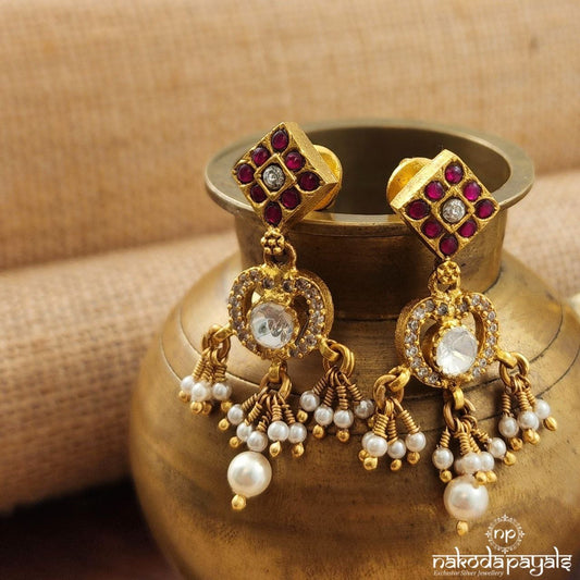 Cubical Pearl Drop Moissanite Earrings (Ge8750)