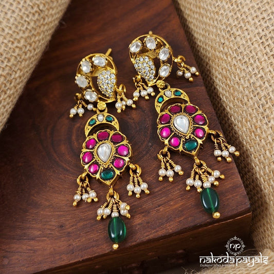 Pink Green Drop Floral Chandbali (Ge8745)
