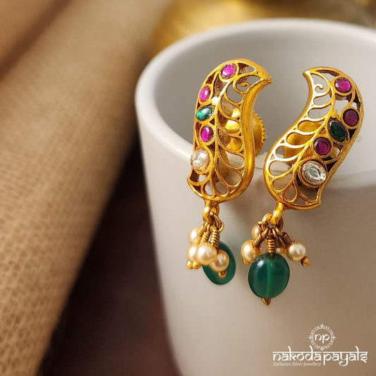 Green Drop Leaf Earrings (Ge8739)