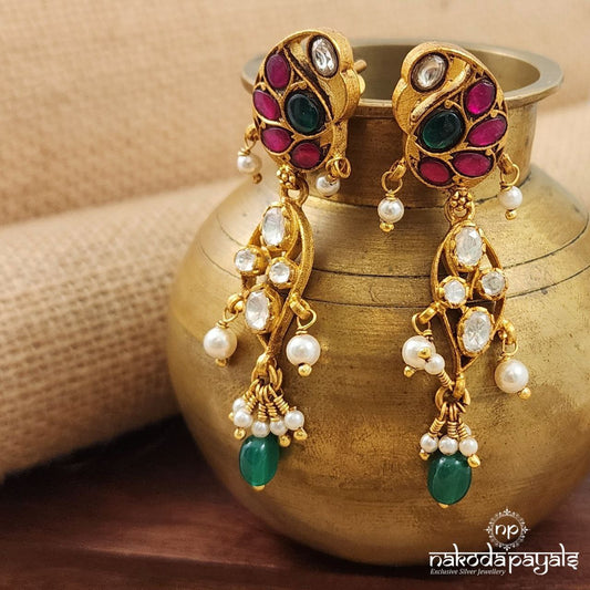 Pink Peacock Green Drop Earrings (Ge8743)