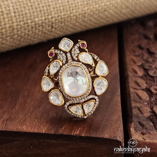 Twin Peacock Moissanite Adjustable Finger Ring (F2569)