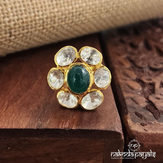 Emerald Green Moissanite Finger Ring (F2576)