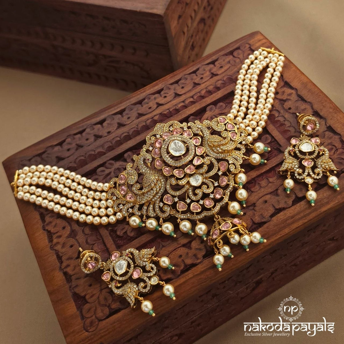 Mayura Gulabi Pearl Rani Polki Choker With Earrings (Gn10828)