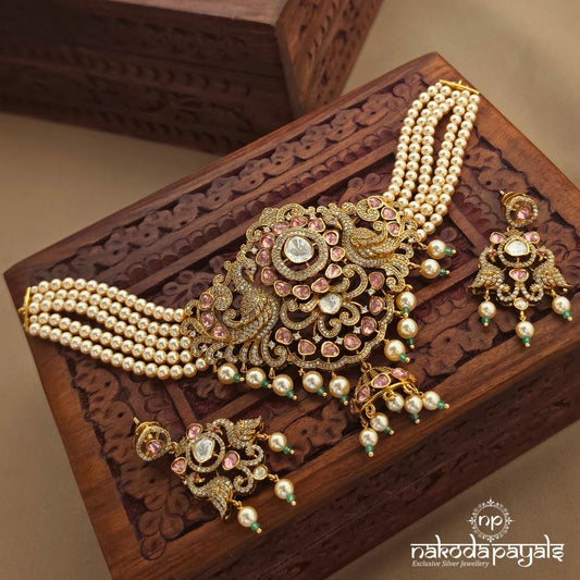 Mayura Gulabi Pearl Rani Polki Choker With Earrings (Gn10828)