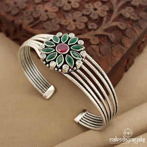 Green Cut Stone Open Cuff Kada (K4703)