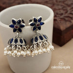 Blue Floral Pearl Jhumka (J7876)