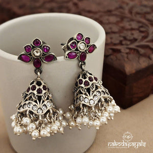 Pink Pearly Floral Jhumka (J7877)