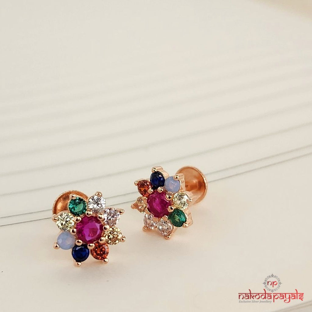 Multicoloured Flower Rosegold Earrings (St2595)