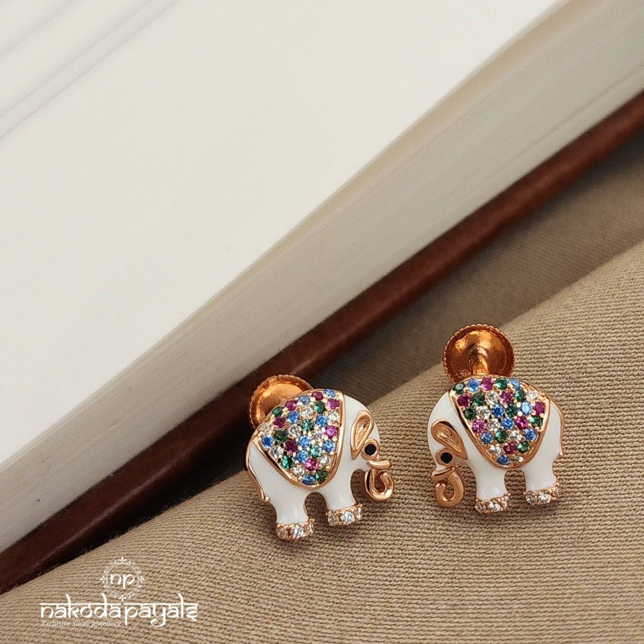 Endearing White Elephant Rosegold Earrings (St2608)