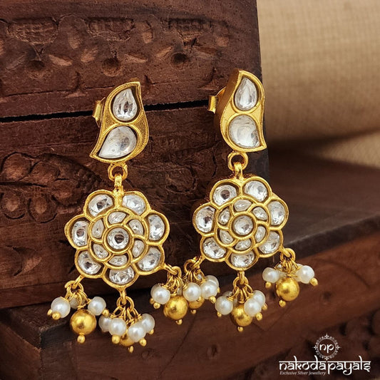 White Birdie Pearl Drops Kundan Earrings (Ge9563)