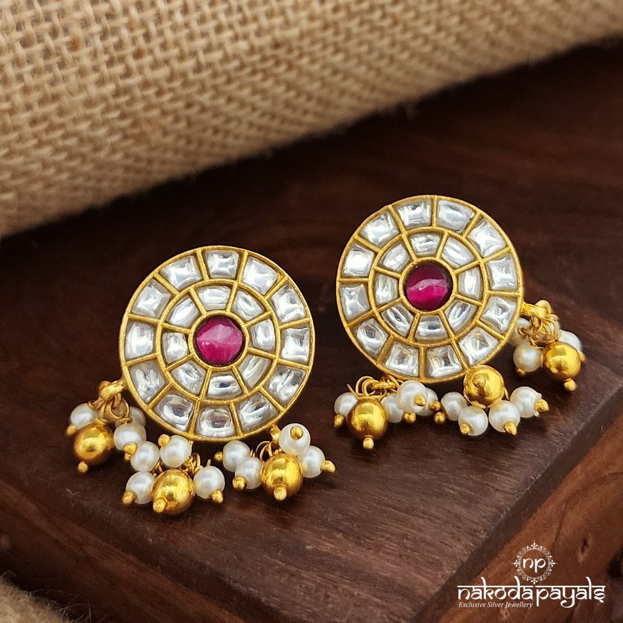 Pearl Ball Drops Kundan Earrings (Ge9572)
