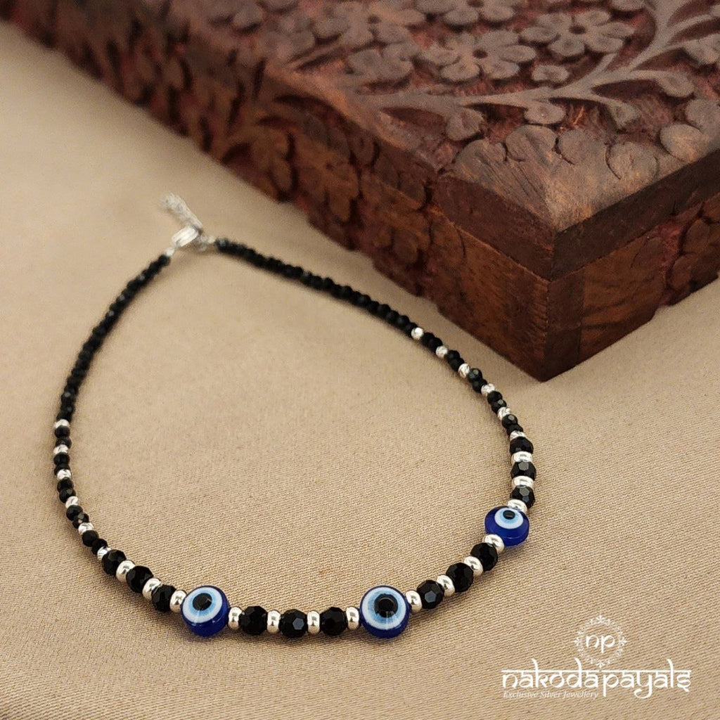 Black beads Evil Eye Single Anklet (NZ0675)