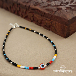 Black Beads Multicoloured Nazariya Anklet Single (NZ0676)