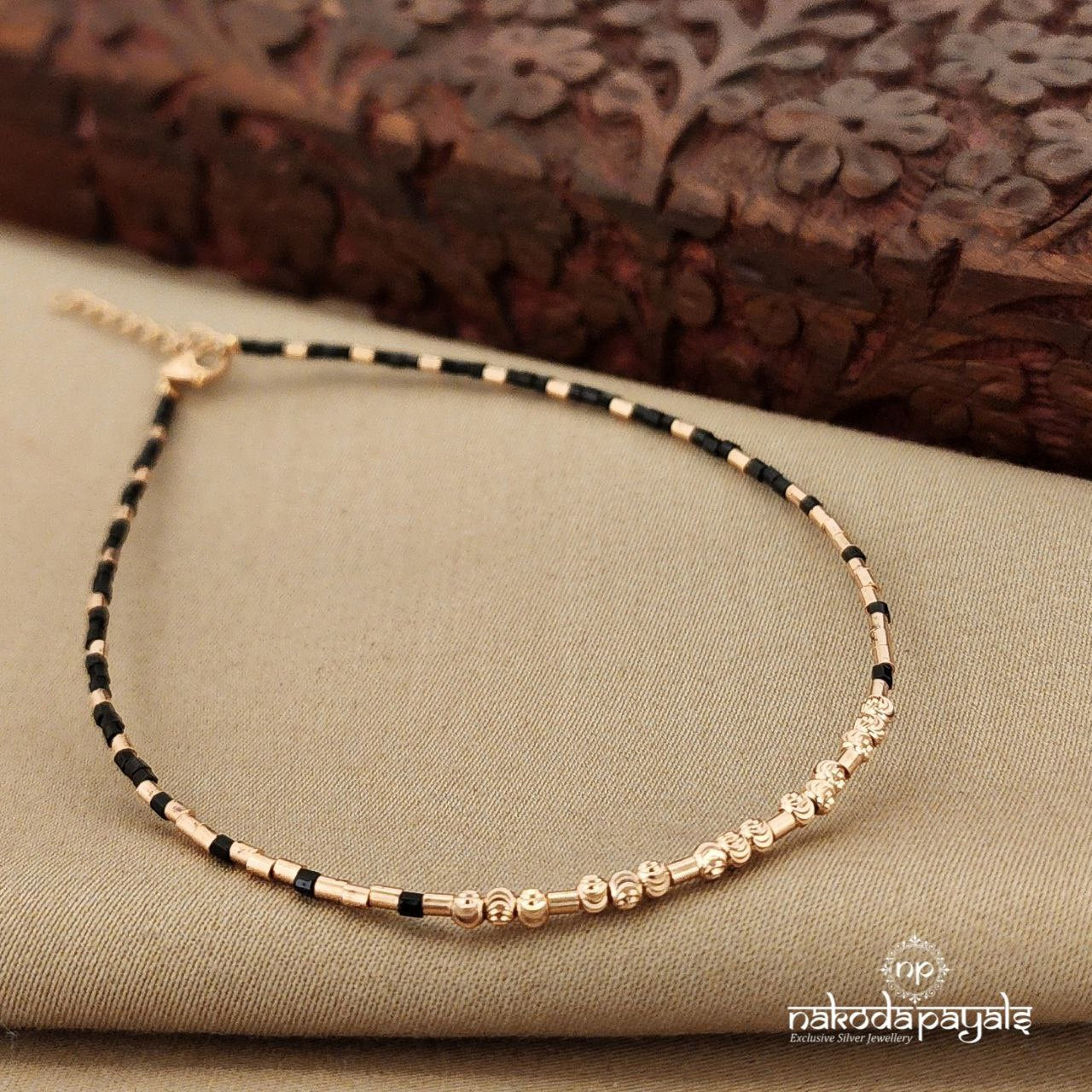 Black Beads Rosegold Nazariya Single Anklet (NZ0677)