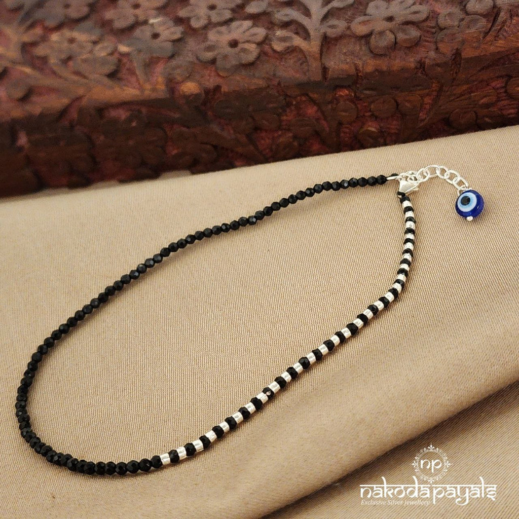 Black Beads Evil Eye Drop Single Anklet (NZ0679)