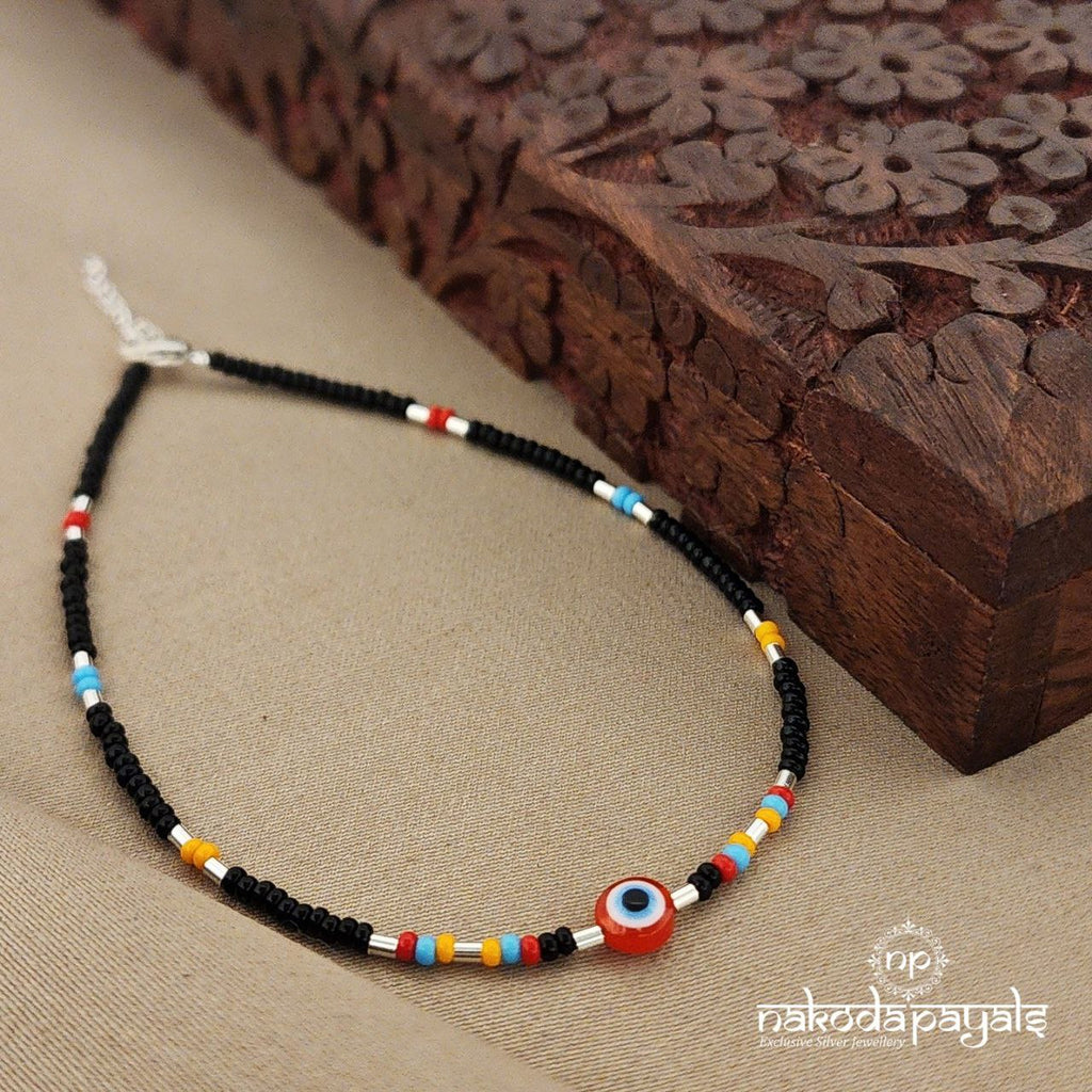 Black Beads Multicoloured Evil Eye Single Anklet (NZ0680)