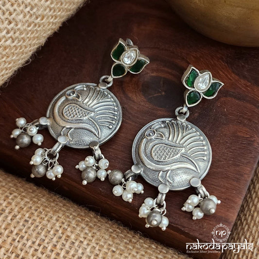 Green Peacock Pearl Drops Earrings (C3596)