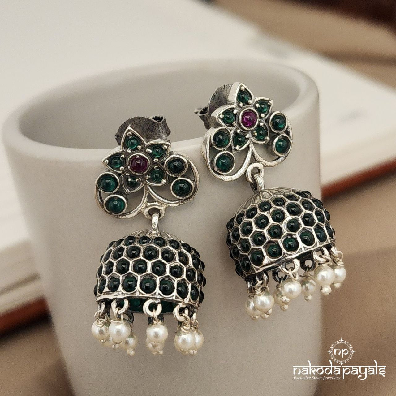 Green Pearly Jhumka (J7889)