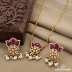 Crown Floral Pearly Moissanite Neckpiece With Earrings (Gn7434)