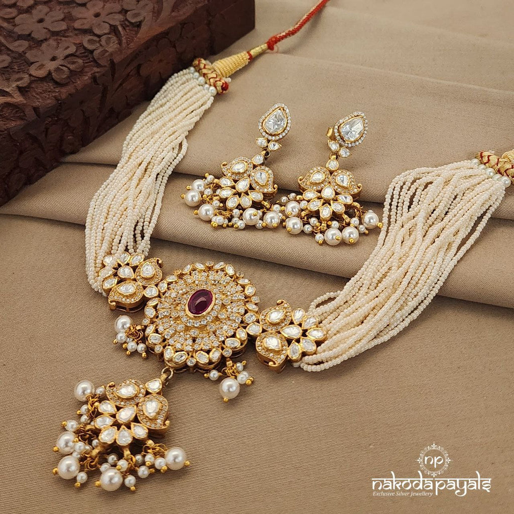 White Pearly Mango Neckpiece With Earrings (Gn7438)