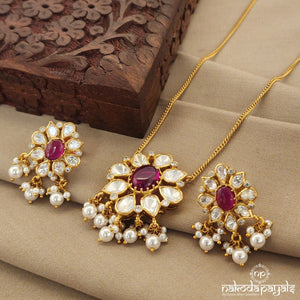 Leafy Pearly Moissanite Neckpiece With Earrings (Gn7452)