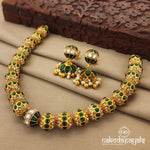 Green Ball Kundan Neckpiece With Earrings (Gn7455)