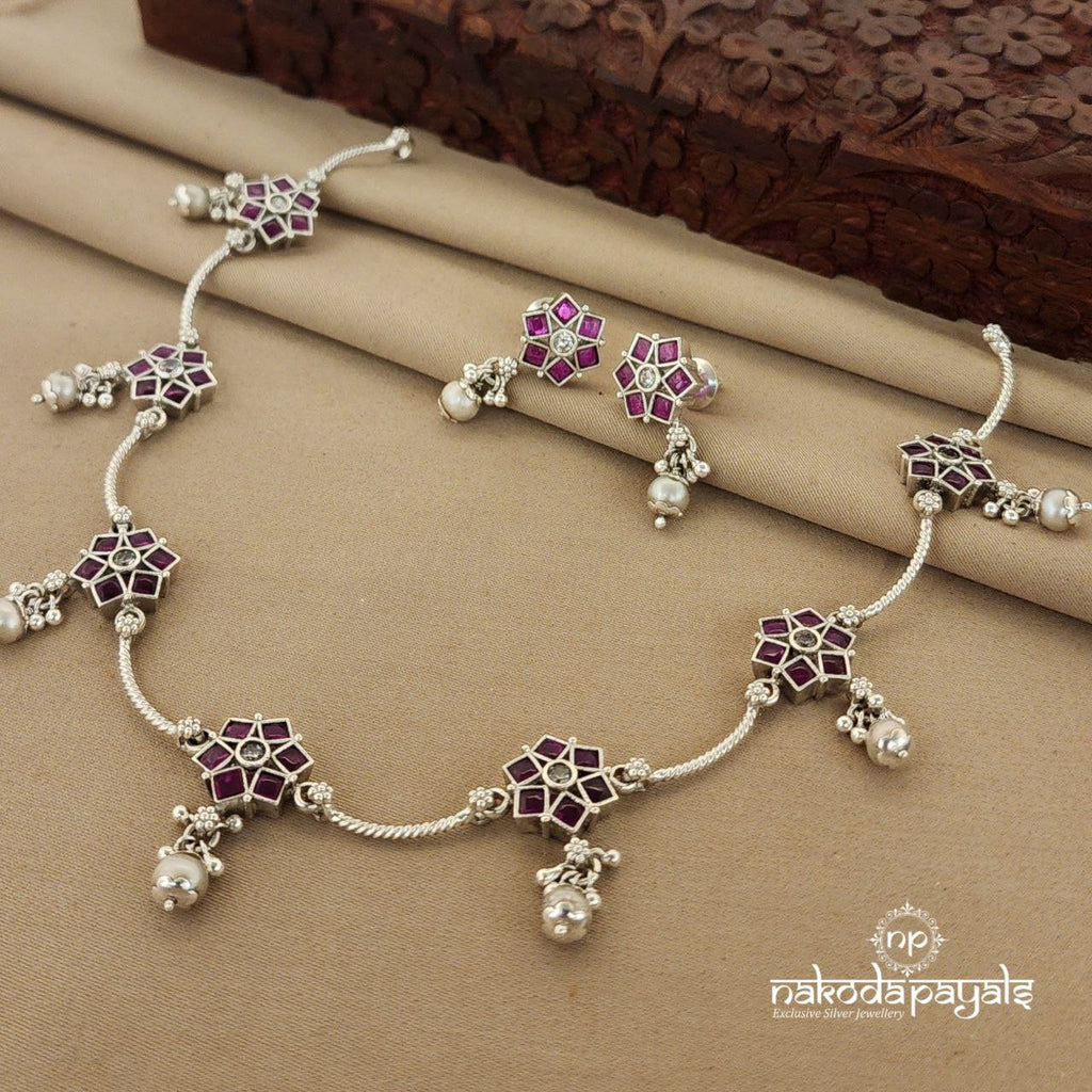 Floral Drops Neckpiece With Earrings (N9766)