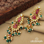 Grand Green Pink Kundan Pearl Chandbali (Ge7944)