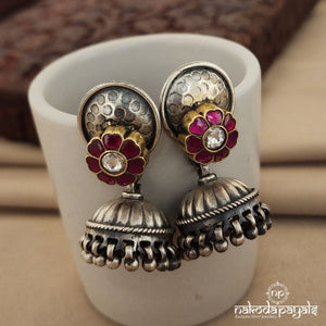 Pink Floral Dual Tone Jhumka (Dt1139)