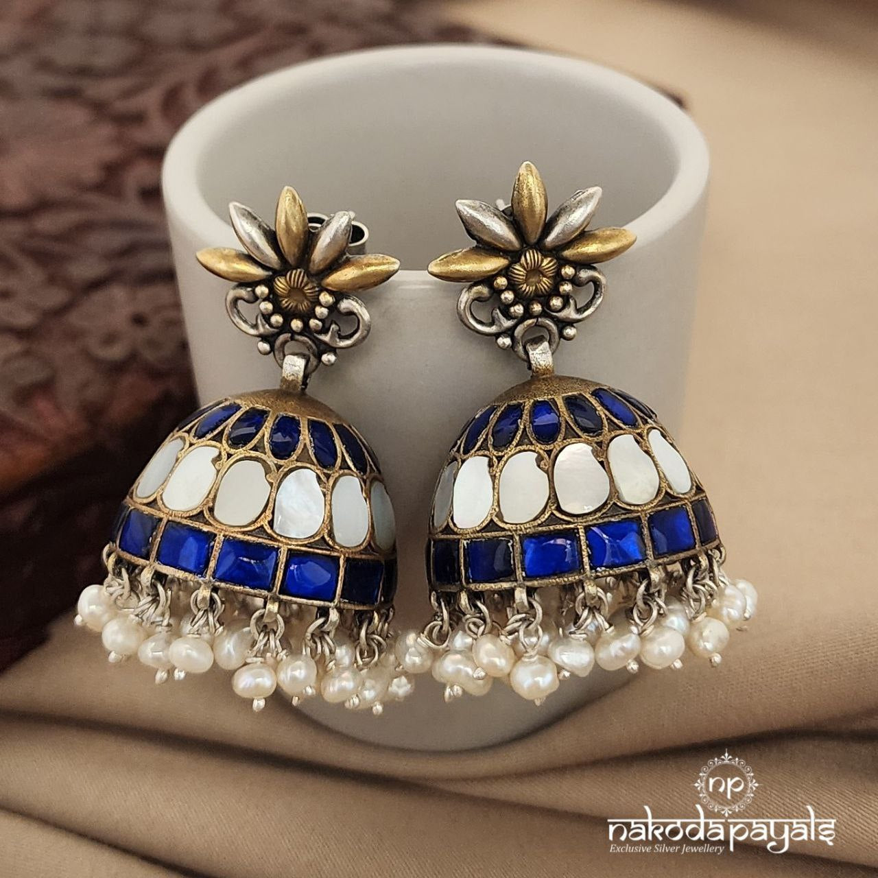 Blue Kundan Dual Tone Jhumka (J7912)