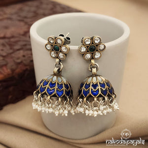 Royal Blue Kundan Dual Tone Earrings (J7917)