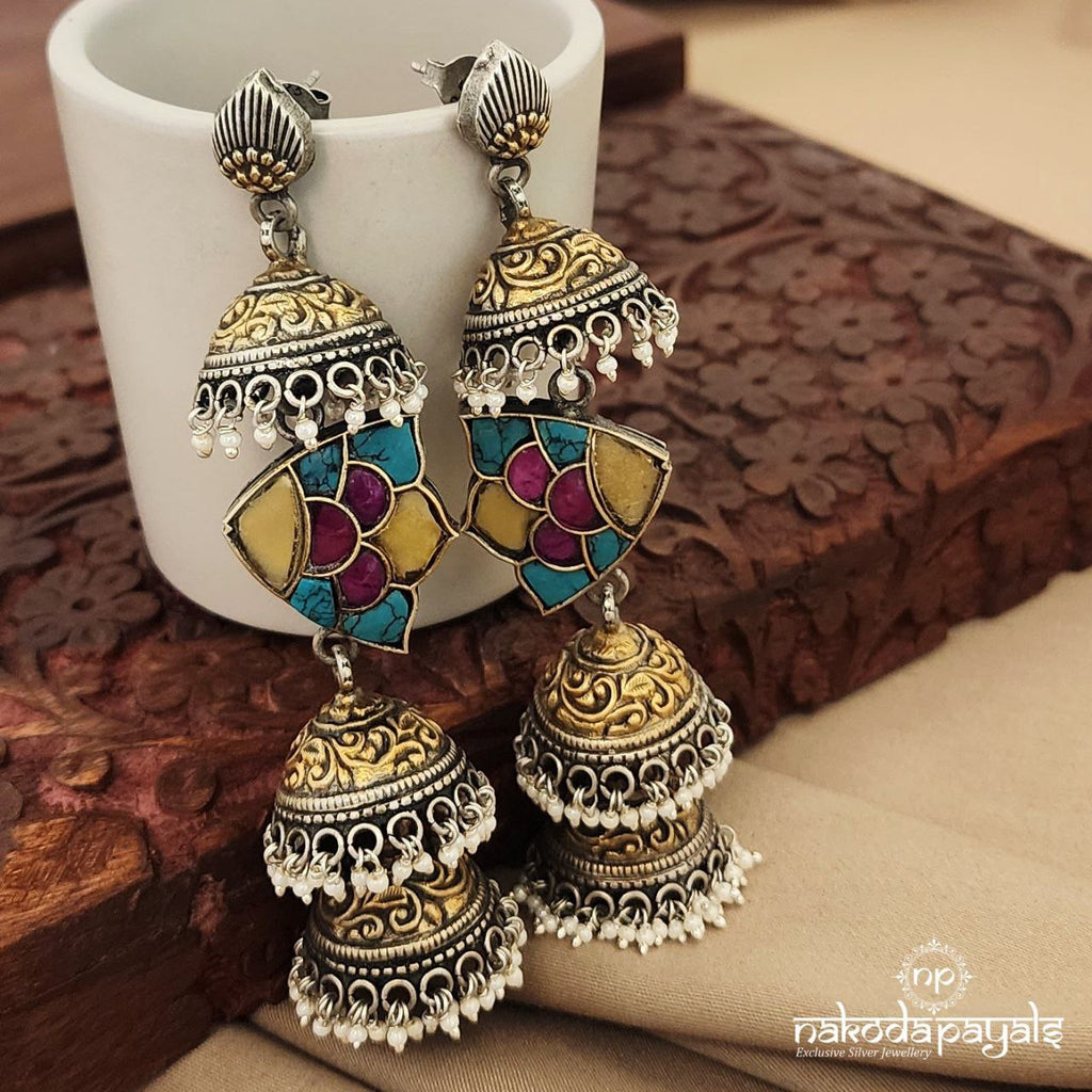 Grand Kundan Triple Dual Tone Jhumka (J7920)