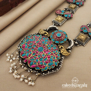 Stunning Floral Kundan Dual Tone Neckpiece With Earrings (N9779)