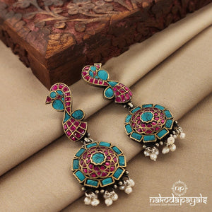 Stunning Floral Kundan Dual Tone Neckpiece With Earrings (N9779)