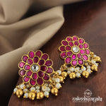 Pink Pearly Floral Kundan Studs (Ge7960)