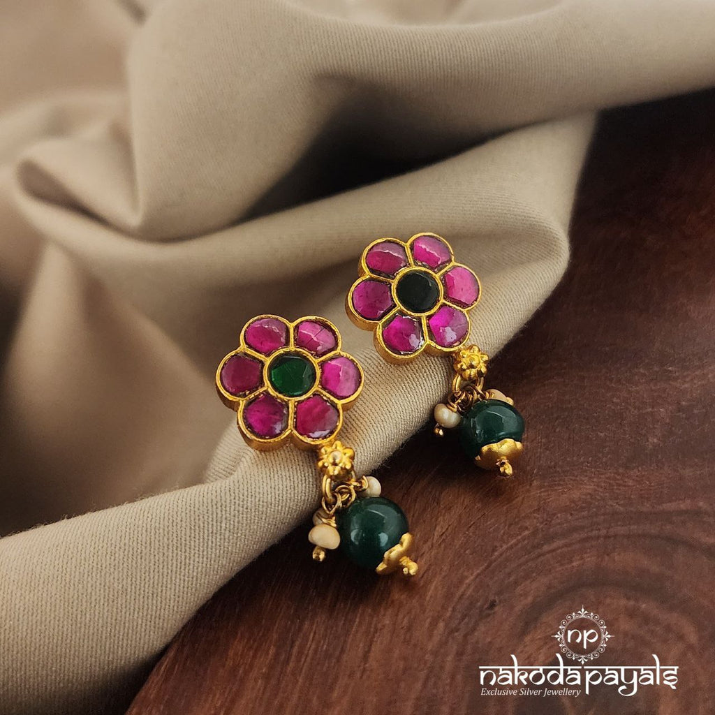 Pink Green Drop Kundan Studs (Ge7967)