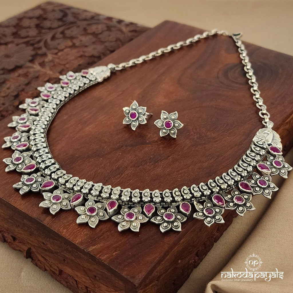 Pink Floral Mango Neckpiece With Earrings (N9790)