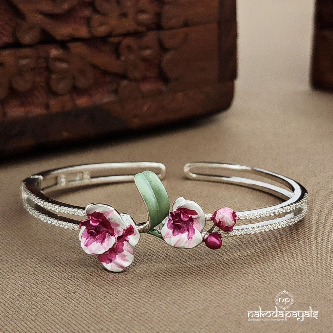 Pink Rose Enameled Adjustable Kada (K5298)