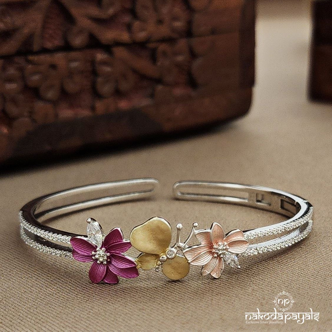 Multicoloured Rose Enameled Adjustable Kada (K5300)