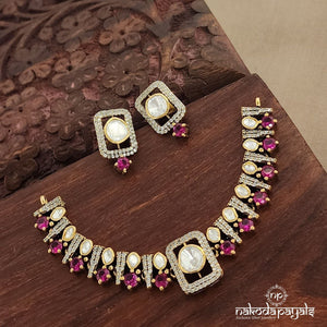 Pretty Pink Moissanite Choker With Earrings (Gn7462)