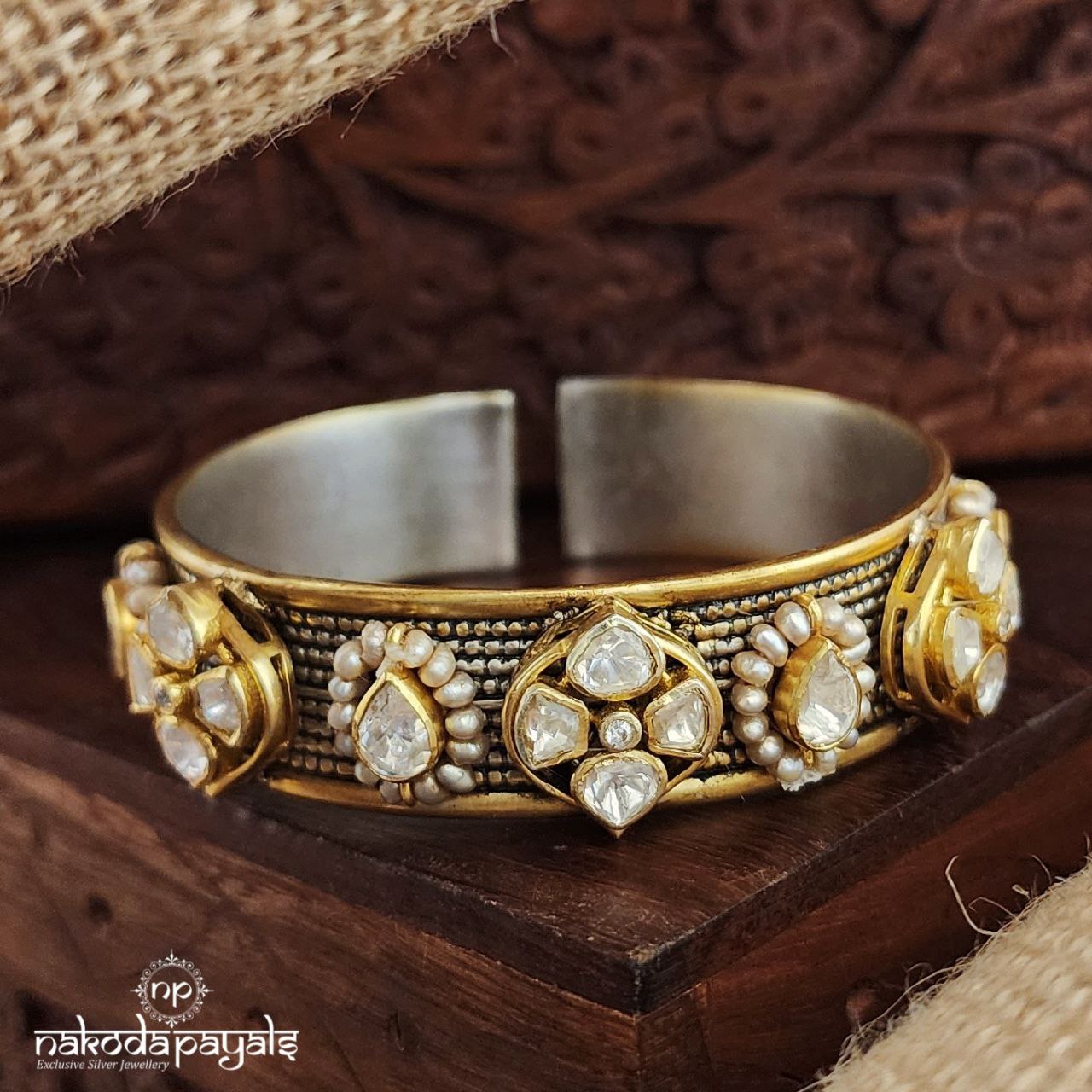 Elegant White Moissanite Dual Tone Adjustable Kada (K6026)