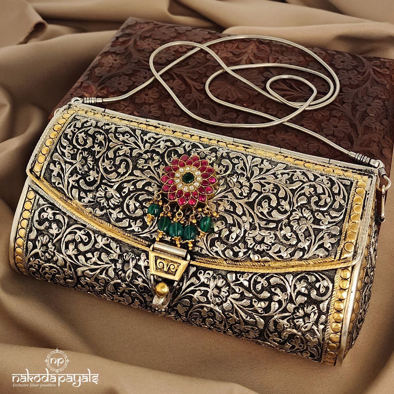 Elegant Pink Floral Green Drops Purse (Esa160)