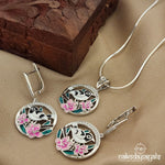 Pink Floral Birdie Pendant With Earrings (St2617)