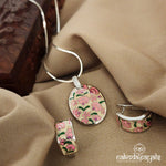 Pink Floral Enamel Pendant With Earrings (St2620)