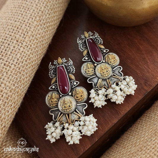 Coined Twin Peacock Dual Tone Earrings (Dt1375)