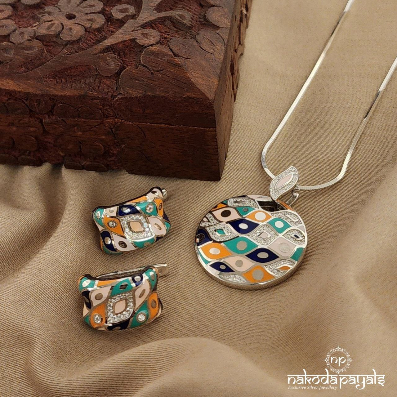 Leaf Enamel Pendant With Earrings (St2622)