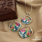 Alluring Pink Rose Enamel Pendant With Earrings (St2625)