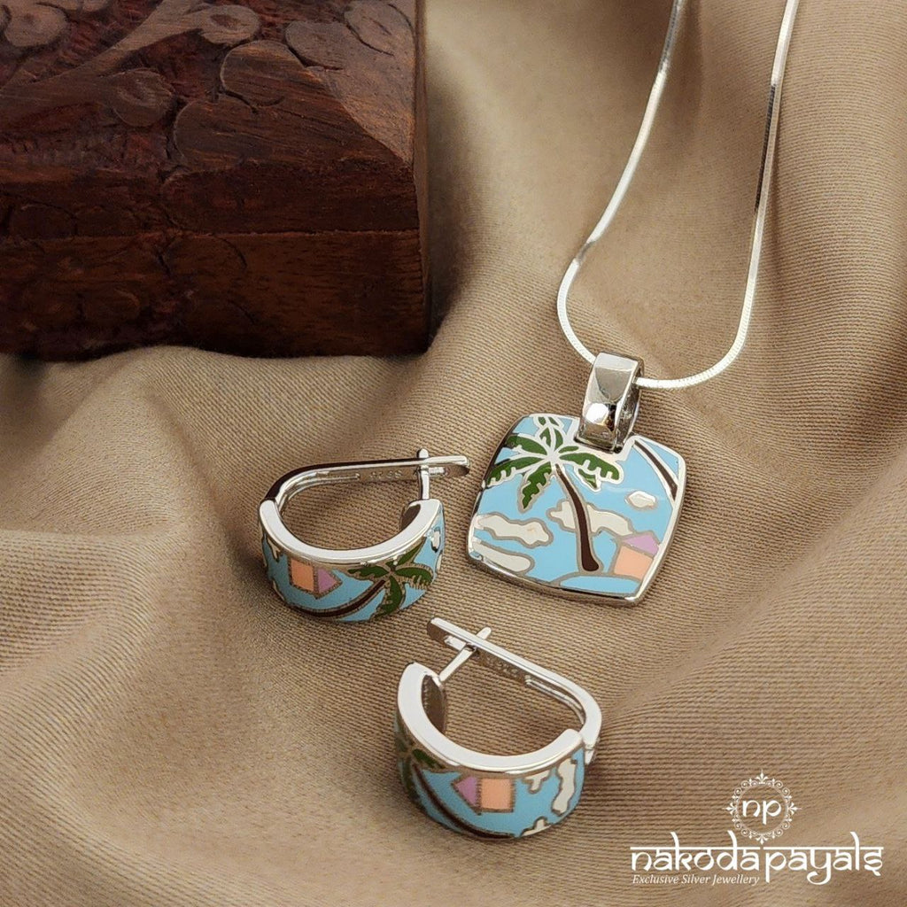 Beach House Enamel Pendant With Earrings (St2627)